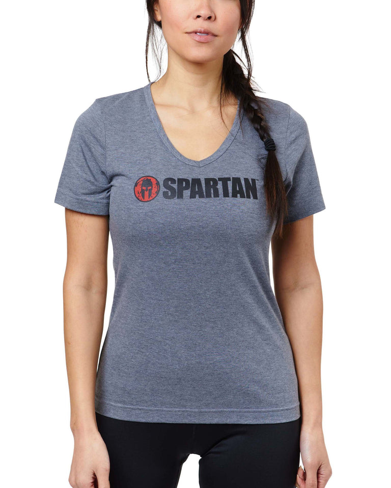 Spartan Race Shop SPARTAN Classic Logo Tri-Blend V-neck Tee - Women's Heather Gray XS